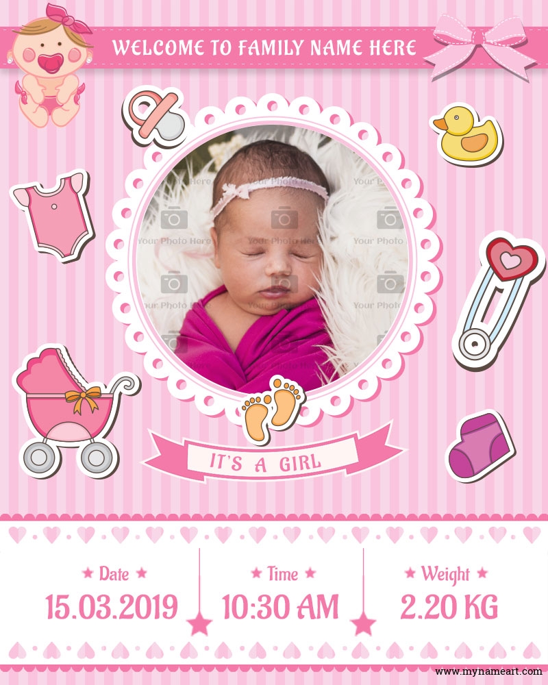 Baby Girl Birth Stats Template Editable