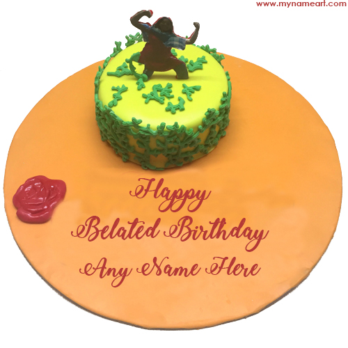 Write Name On Belated Birthday Wishes Cake Image