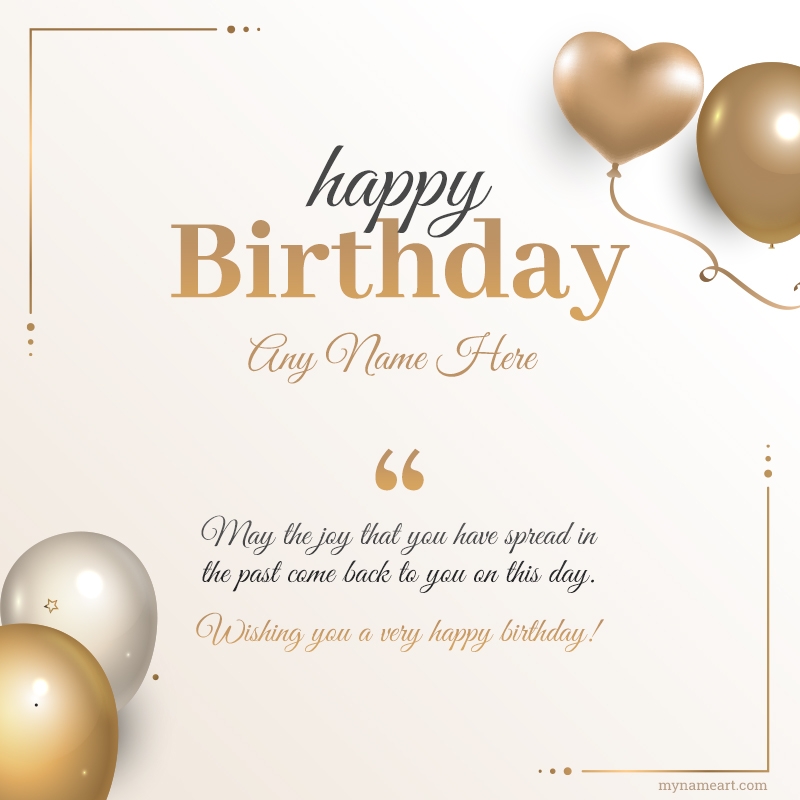 Golden Heart Balloon Theme Birthday Quotes Card