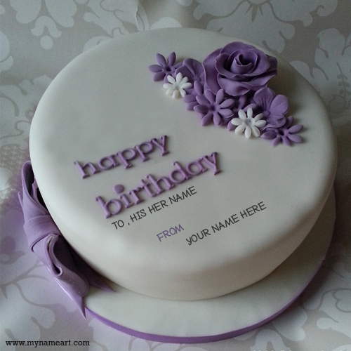 Print And Writing Name On Purple Birthday Cake