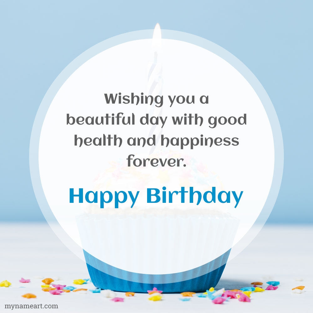 Birthday Quote On Cupcake With Candle Blue Background