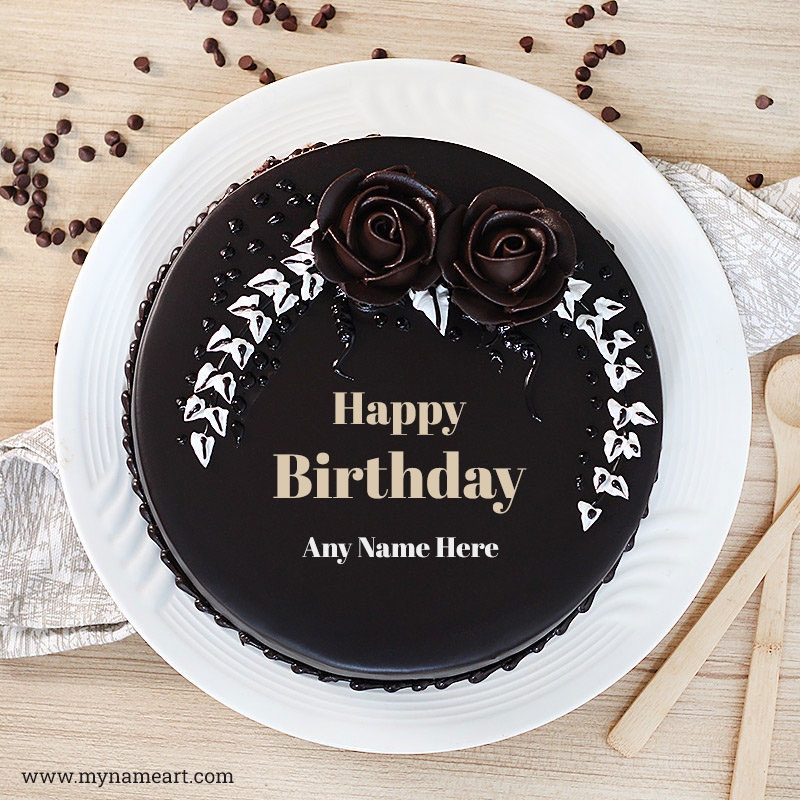 Fully Dark Chocolate Rose Birthday Cake With Name