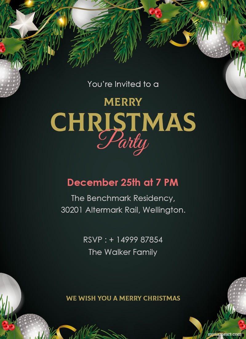 Realistic Christmas Ornaments Party Invitation Card