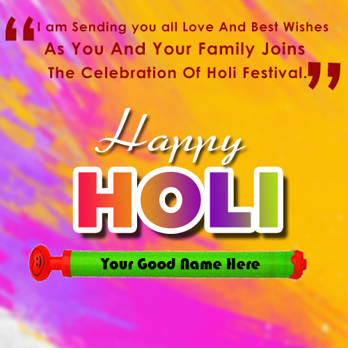 Colorful Holi Wishes Greeting Card With Name