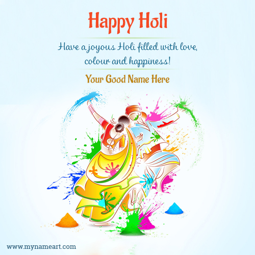 Write Name On Couple Playing Holi Festival Image