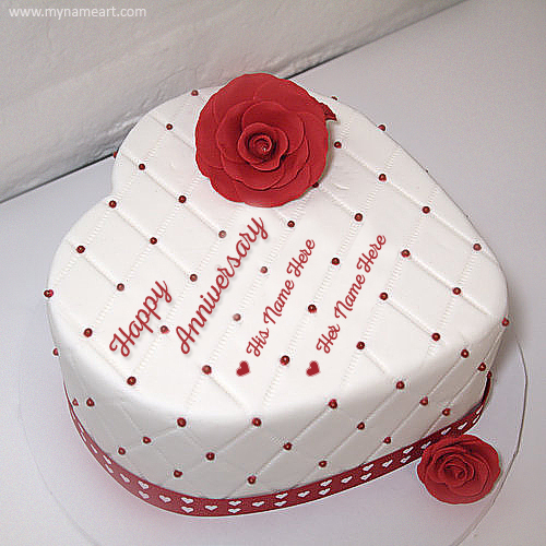 White Anniversary Cake With Names