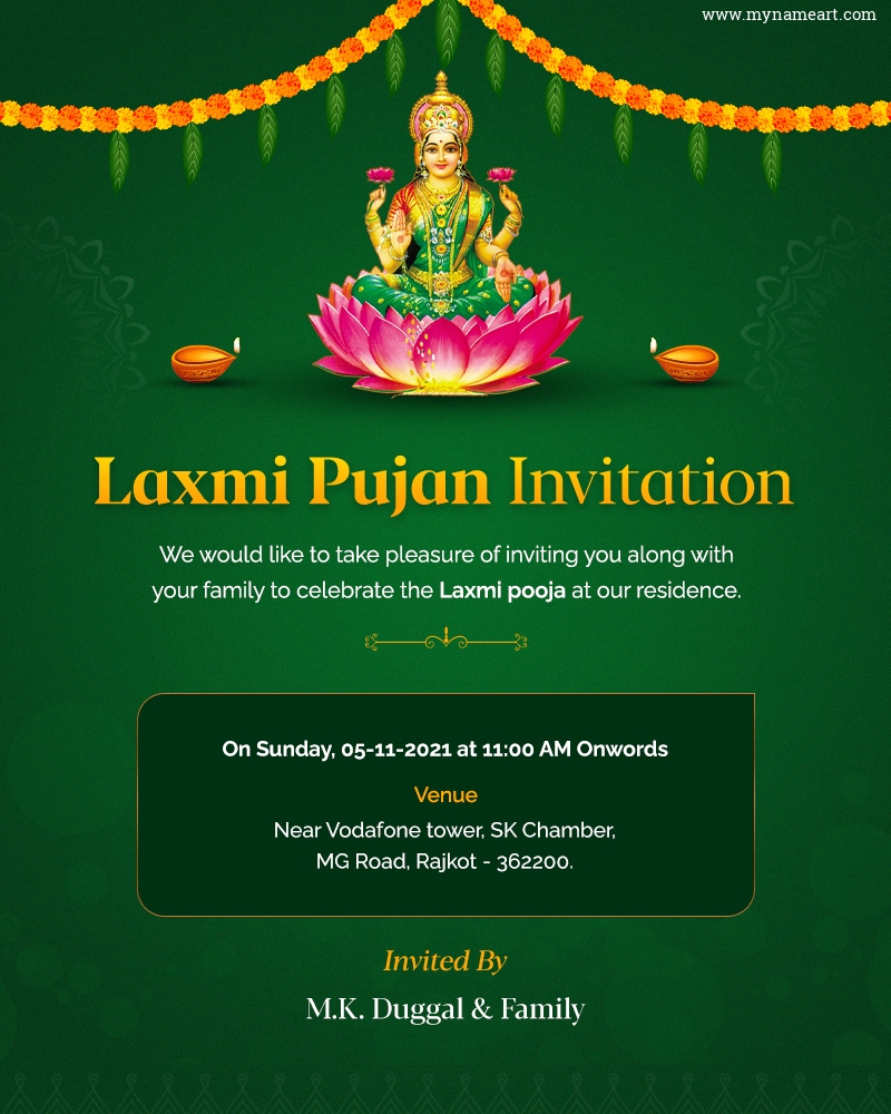 Customizable Laxmi Pujan Invitation Card