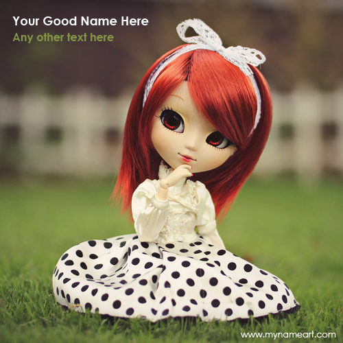 Write Name On Cute Red Wig Doll Picture