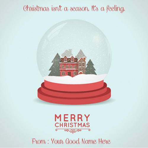 Write Your Name On Christmas Card With Snow Globe Image