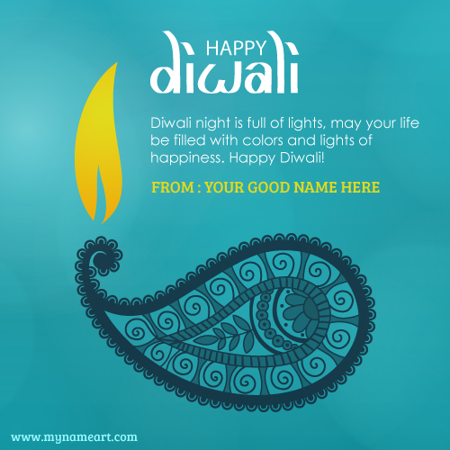 Write Name On Diwali English Wishes Floral Background