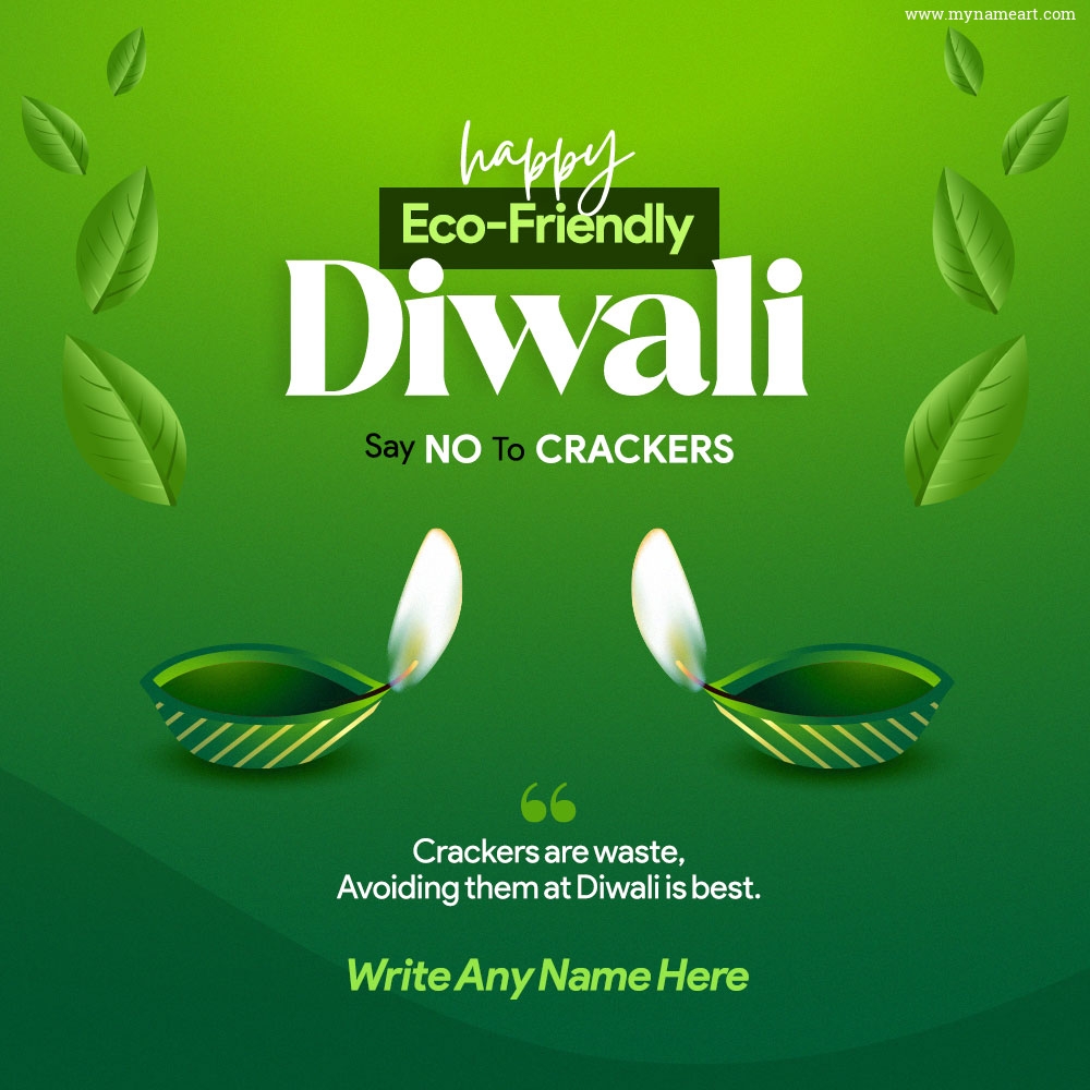 Green Leaf Embellished Eco-Friendly Diwali Template With Quotes