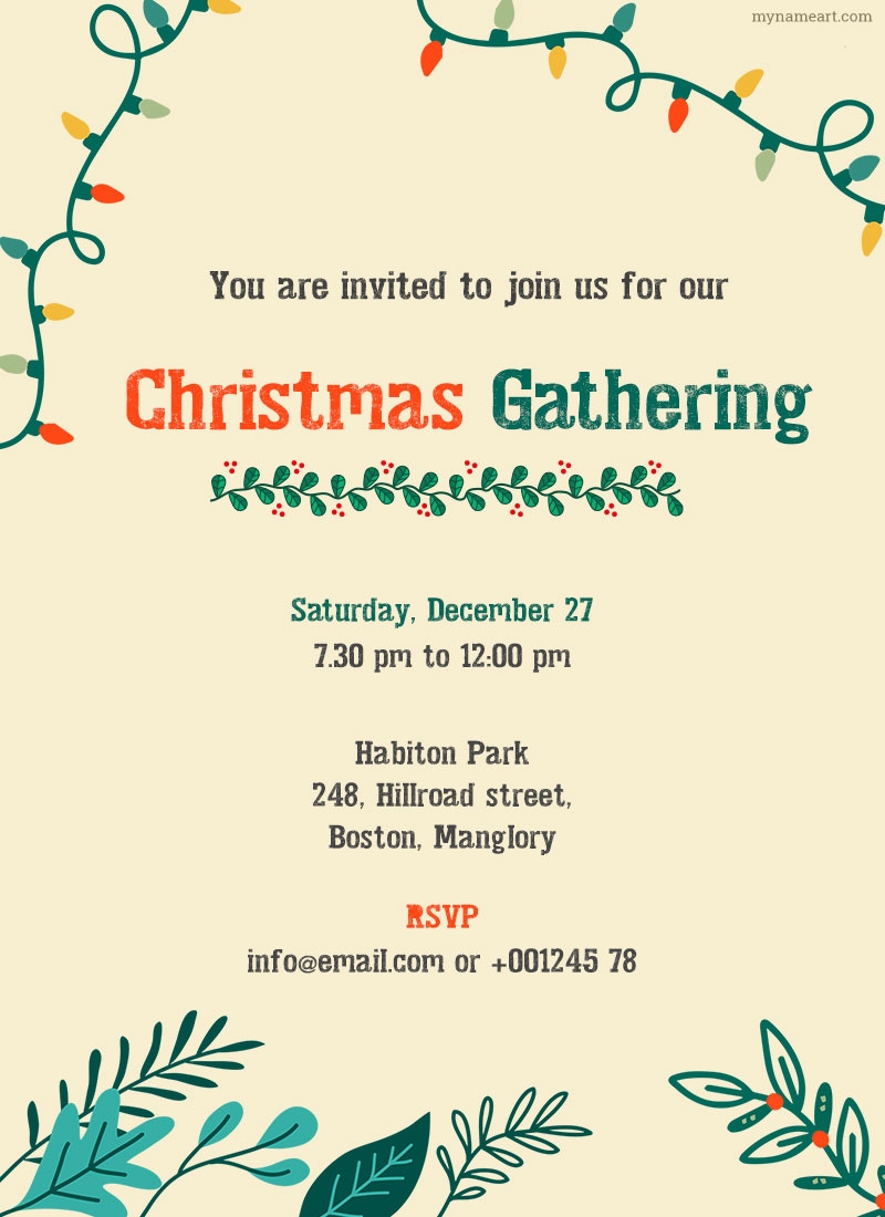 Colorful String Lights Christmas Gathering Invitations