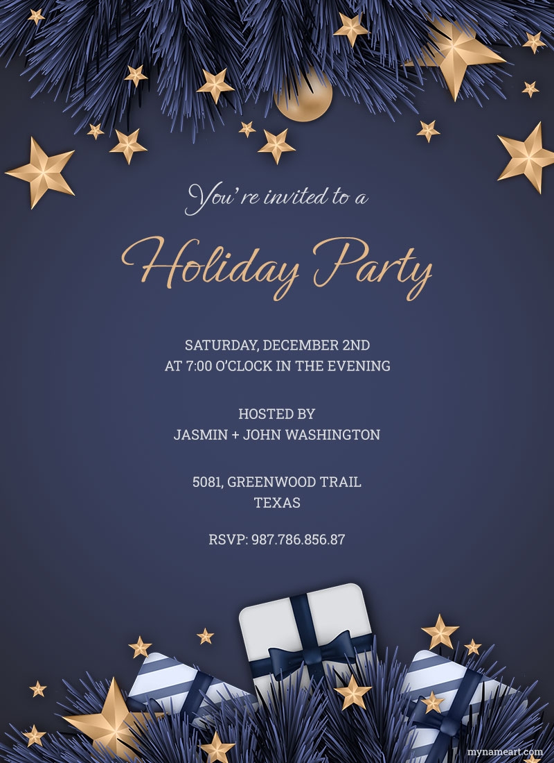 Golder Star And Gift Christmas Holiday Party Invitation