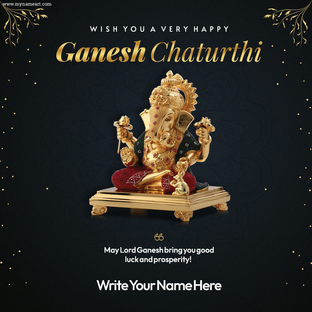 Lord Ganesha Golden Idol image Ganesh Chaturthi Card