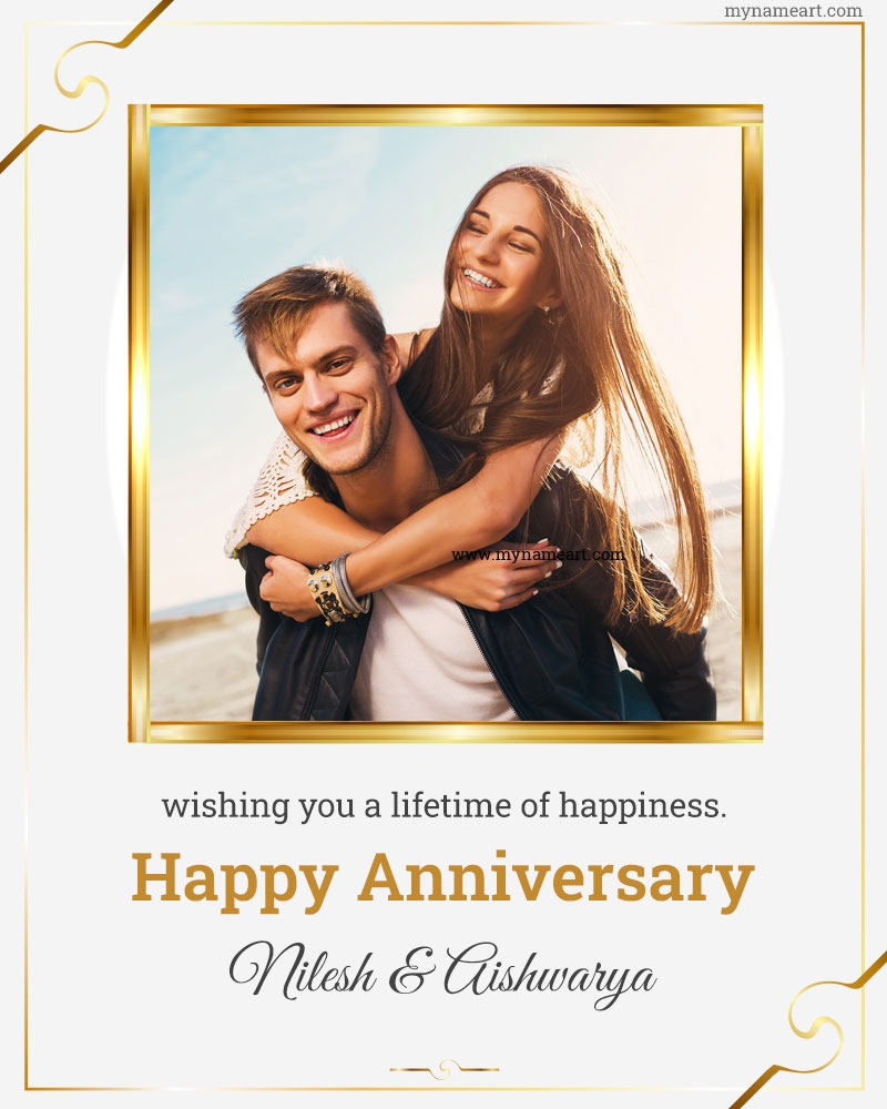 Golden Gradient Square Photo Card Wedding Anniversary Wishes