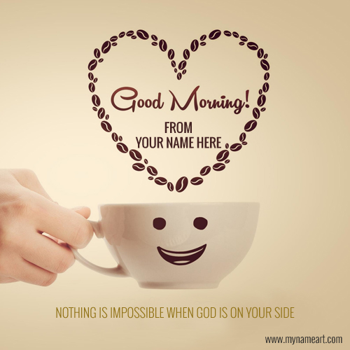 Good Morning With Smile And Coffee Cup Image