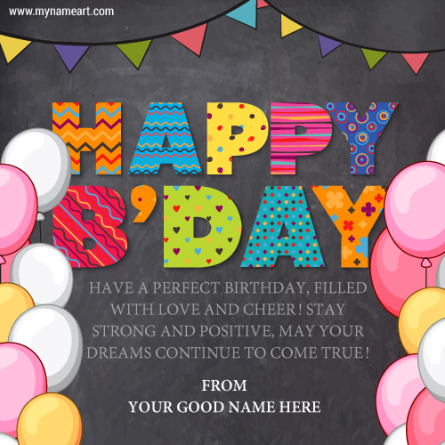 Write Custom Name In Balloons Greeting Cards With Happy Birthday Text