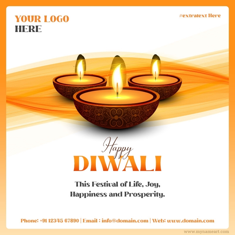 Abstract Diwali Diya Card With Company Logo