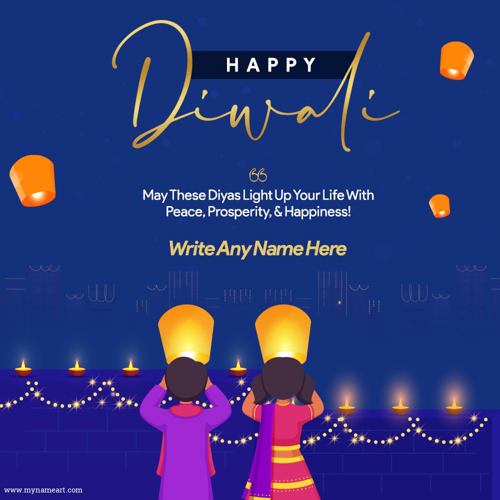 Best Diwali Wishes And Messages With Boy And Girl Flying Lantern Image