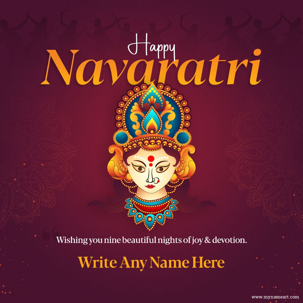 Embellished Goddess Durga Face Image Happy Navratri Wishes