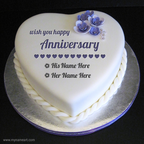 Purple Flower Decorated Anniversary Cake Edit With Couple Name