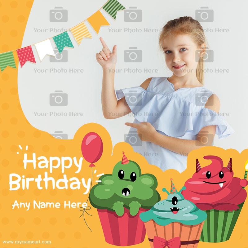 Kids Birthday Wishes Cupcake With Photo