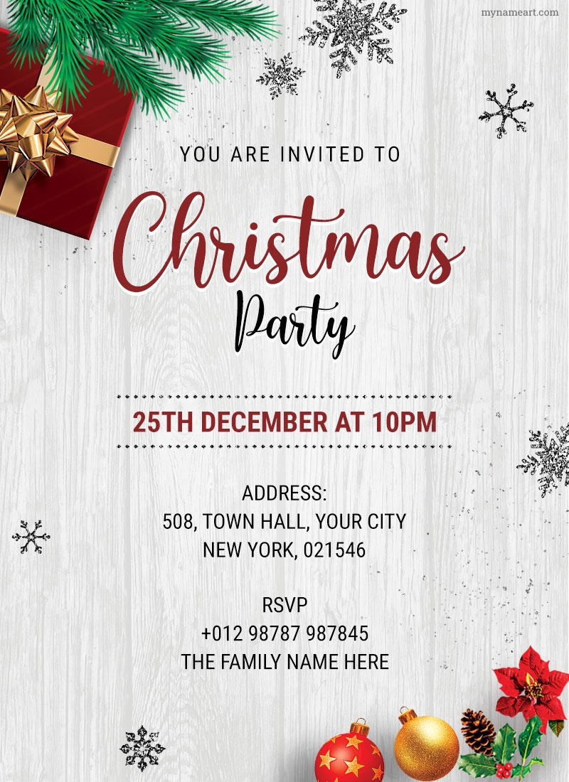 Leaf And Gift Christmas Party Invitation Card