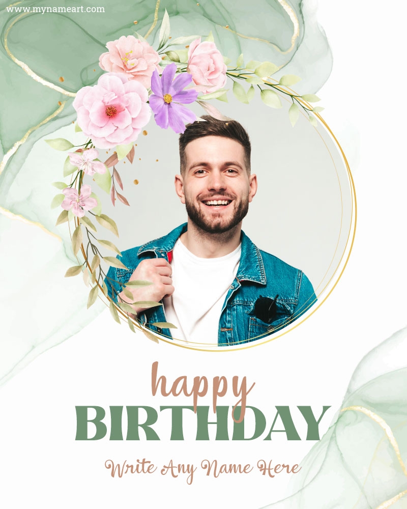 Green Watercolor Background Happy Birthday Photo Card
