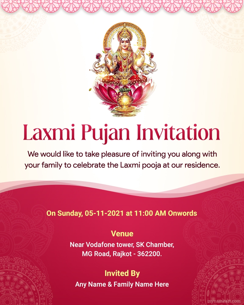 Make A Custom Laxmi Puja Invitation Card Online