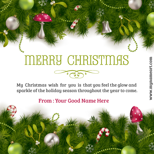 Write Name On Merry Christmas Ornaments Decoration Colorful Card