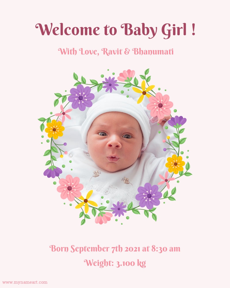 Pink Flower Boy Birth Announcement Cards