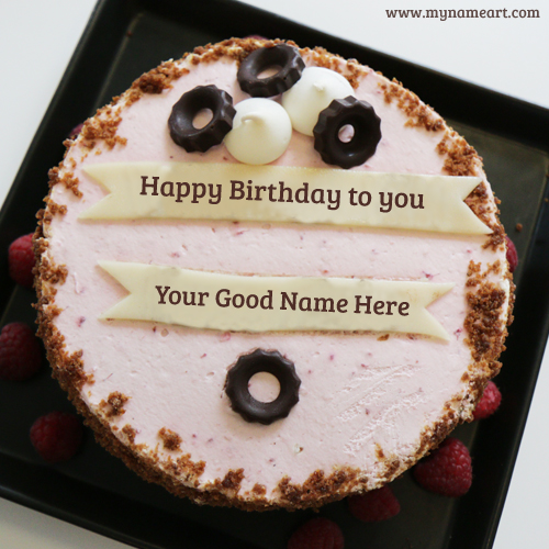 Written Fiancee Name In Chocolate Raspburry Birthday Cake Image