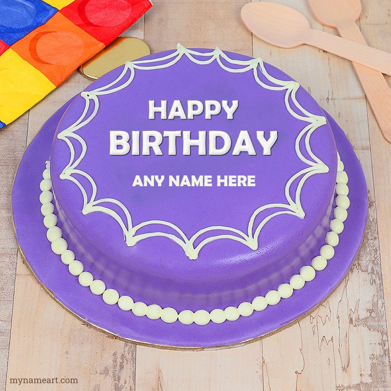 Purple Birthday Cake With Name Edit