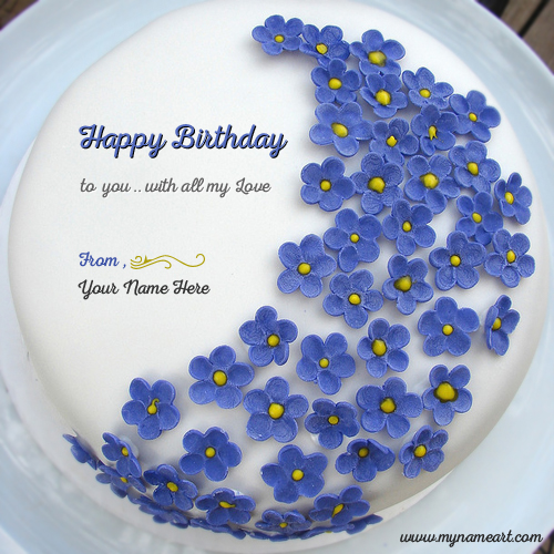 Girlfriend Birthday Wish White & Purple Cake Picture With Name Editing