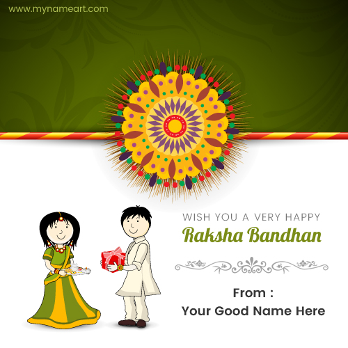 Write Name On Floral Rakhi With Brother Sister Pictures