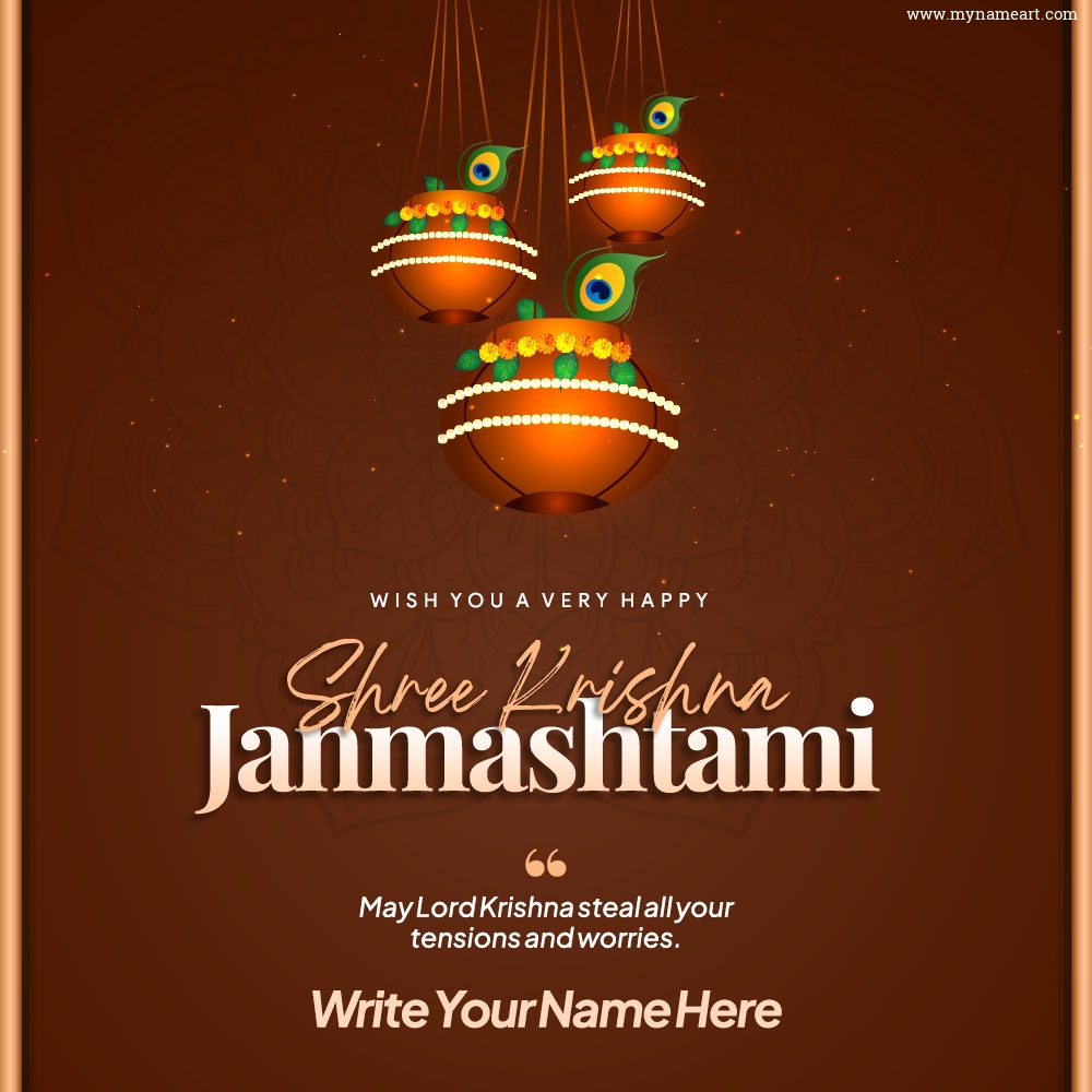 Wishes quotes and message greetings card for Happy Janmashtami