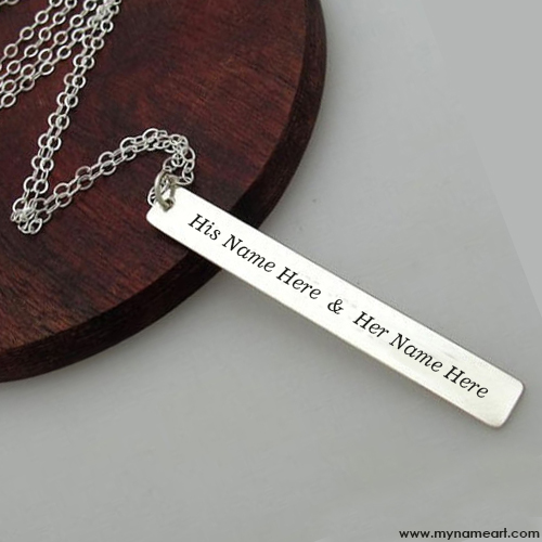 Write Couple Name On Silver Bar Necklaces Pictures