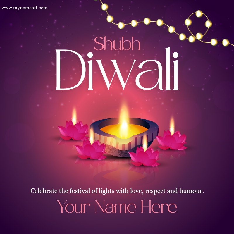 String Lights And Oil Lamp Diwali Greetings Card