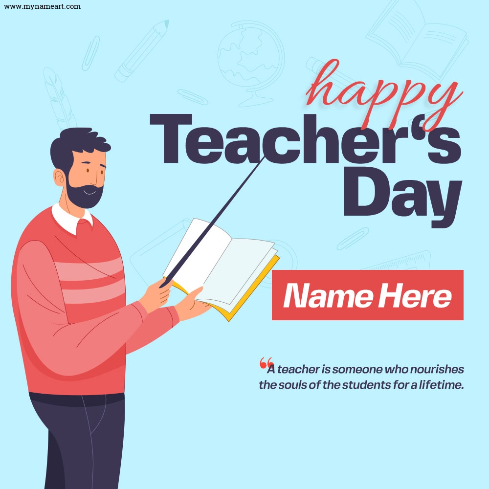 Teacher With Notebook and Stick Happy Teacher's Day Wishes