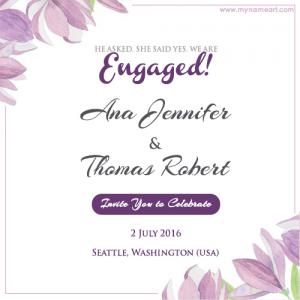 Write Couple Name On Floral Engagement Invitation Card Pictures