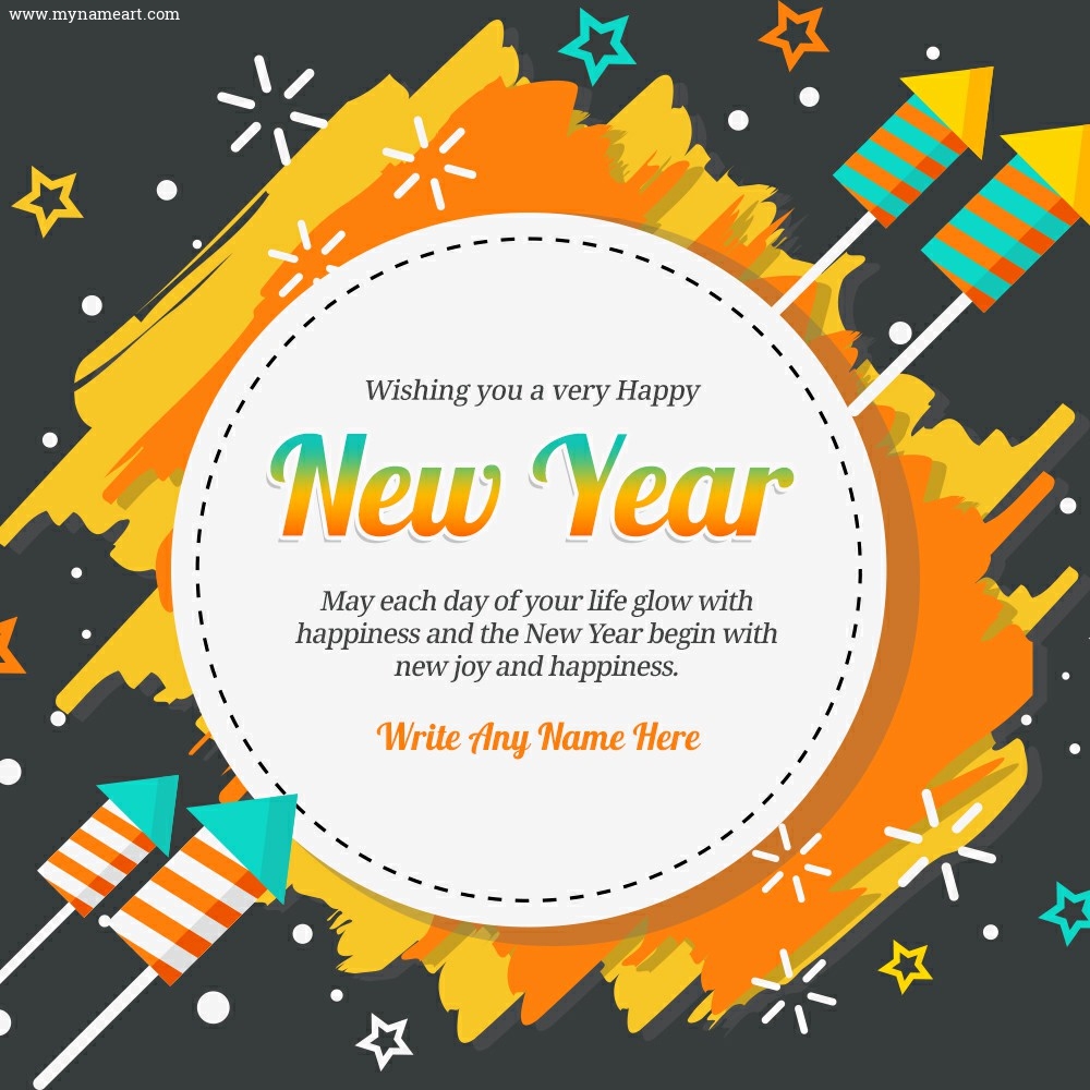 Happy New Year Card With Illustrated Patterns And Name Edit Online
