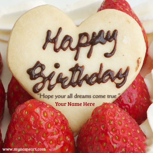 My Name With Happy Birthday Strawberry Cake Image